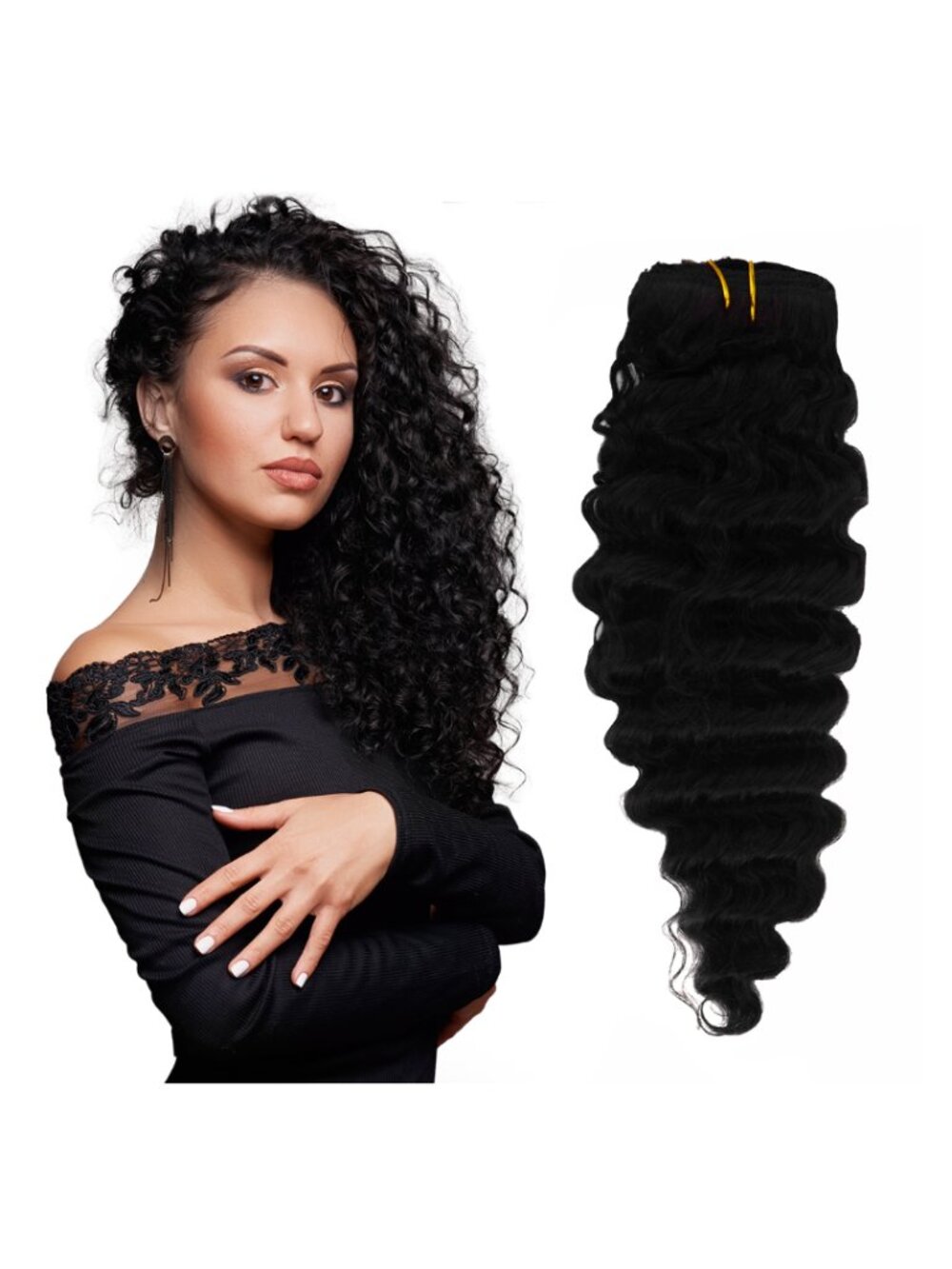 Hair Glow LLC 18” Indian Virgin Human Hair Deep Wave Clip-In Extensions